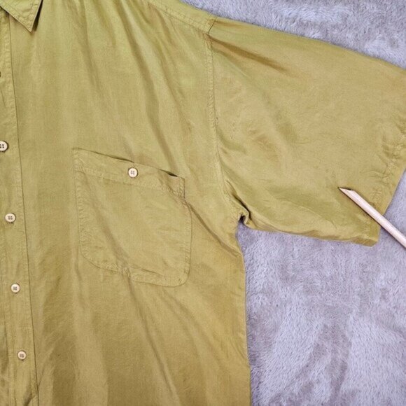 Vintage Fuzi Silks 100% Silk Shirt Italian Style Yellow Button-Down Men's Size M - Picture 9 of 15